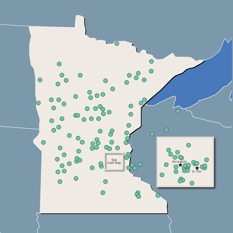 Image of locations in Minnesota where ICSI members are.